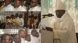 Bishop François Xavier Ghanbodè Gnonhossou of the Catholic Diocese of  Dassa-Zoumé in Togo addressing the 19 newly ordained Priests. Credit: Lumen TV Africa