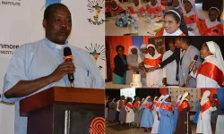 Fr. Charles Kitima delivering his keynote address to Catholic nuns graduating as social entrepreneurs. Credit: ACWECA