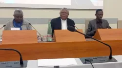 Fridolin Cardinal Ambongo (Center) during the October 12 conference marking the 60th anniversary of the canonization of the Martyrs of Uganda. Credit: SECAM