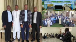 From Right to left: Fr. Joyzy Egunjobi, Director, Nairobi Centre of PSI; Prof. Gabriel Egbe, Dean Faculty of Humanities, Veritas University Abuja, Rev Fr (Prof) Hyacinth Ichoku, VC Veritas University Abuja; and Fr George Ehusani, Executive Director, Lux Terra Leadership Foundation during a visit to PSI campus in Nairobi. Credit: ACI Africa