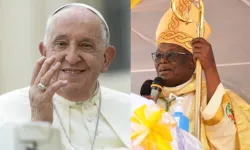 Pope Francis and Archbishop John Baptist Odama. Credit: Vatican Media/Credit: Catholic Archdiocese of Gulu