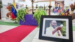 A portrait of Fr. Josiah Asa K’Okal during the requiem Mass at Divine Shepherd Cathedral of Tucupita Apostolic Vicariate in Venezuela. Credit: Archdiocese of Caracas via Seed Consolata