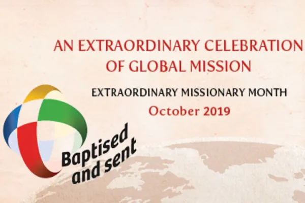 Extraordinary Missionary Month logo: Baptized and sent