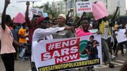 Nigerians participating in the EndSARS nationwide protests over claims of harassment, kidnappings, and extortion by the police unit.