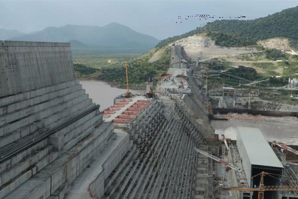 Ethiopia's Grand Renaissance Dam under construction on the river Nile in Guba Woreda, Benishangul Gumuz Region, Ethiopia.