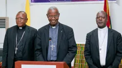 Bishop Richard Kuuia Baawobr (center), Fridolin Cardinal Ambongo Besungu (left) and Bishop Lucio Andrice Muandula (right) elected SECAM President, First Vice and Second Vice President respectively on 30 July 2022. Credit: ACI Africa