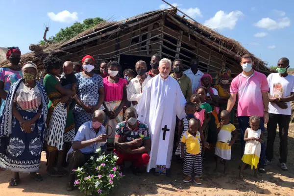 Fr. Edegard Silva Junior who ministered at the Parish of Sacred Heart of Jesus in Muidumbe, Cabo Delgado has fled the region in northern Mozambique and is seeking refuge in Pemba with some of his Parishioners/ Credit: Denis Hurley Peace Institute