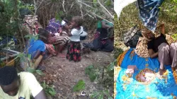 Some journalists of São Francisco de Assis Community Radio in Mozambique hiding with their families in bishes after their radio station was raided by insurgents. / National Forum of Community Radios (FORCOM) /Facebook Page