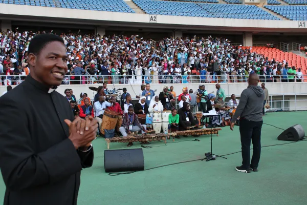 Fr. Rafaeli Simbini, Liturgy Coordinator, Mozambique Papal Visit 2019 rehearsing Public Papal Mass / ACI Africa