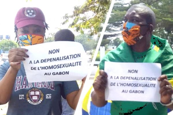 Some Gabonese protesting against the bill to decriminalize homosexuality in the country.