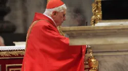 Cardinal Joseph Ratzinger celebrates the special "pro eligendo summo pontifice" (to elect Supreme Pontiff) Mass at St Peter's Basilica in the Vatican City on April 18, 2005. / Credit: MARCO LONGARI/AFP via Getty Images