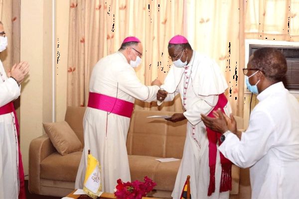 Archbishop Henryk Mieczyslaw Jagodzinski, the new Apostolic Nuncio to Ghana presenting his Letter of Introduction to the President of the Ghana Catholic Bishops’ Conference at the National Catholic Secretariat on Wednesday, September 9, 2020. / National Catholic Secretariat.