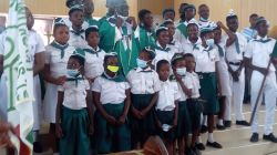 Fr. Bonaventure Kwofie, outgoing parish Priest of St. Stephen Catholic Church at Darkuman in Accra with Children of the Catholic Youth Organisation (CYO) during his send-off Mass on Sunday, September 20, 2020. / ACI Africa.