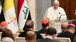 Pope Francis meets political authorities, civil leaders, and diplomats in the Republican Palace in Baghdad on March 5, 2021. / Credit: Vatican Media