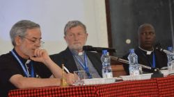 Participants at Nairobi Conference on Human Trafficking, from left: Bishop Bishop José Luis Gerardo Ponce de León (Manzini - Swaziland), Bishop Virgilio Pante (Maralal, Kenya), Fr. Daniel Rono (SG, KCCB) / KCCB/Rose Achiego