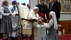 Pope Francis meets with local priests and religious of Mongolia, which includes only 25 priests (19 religious and six diocesan), 33 women religious, and one bishop — Cardinal Giorgio Marengo — in Ulaanbaatar’s Cathedral of Sts. Peter and Paul on Sept. 2, 2023. | Credit: Vatican Media