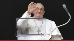 Pope Francis smiles at pilgrims gathered in St. Peter's Square on Jan. 1, 2023, for his first Angelus of the new year. | Credit: Vatican Media