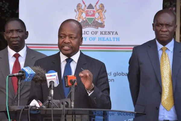 Kenya’s Cabinet Secretary for Health, Mutahi Kagwe addresses the media at Afya House in Nairobi on the coronavirus update on March 23, 2020.