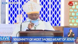 Bishop Joseph Mbatia during a televised Mass at Holy Family Minor Basilica, Nairobi, Kenya. / Kenya Broadcasting Corporation/ Twitter
