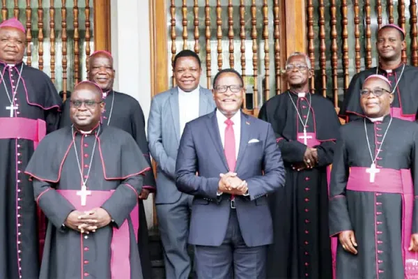 Members of the Episcopal Conference of Malawi (ECM) pose with President Lazarus Chakwera. Credit: Courtesy Photo