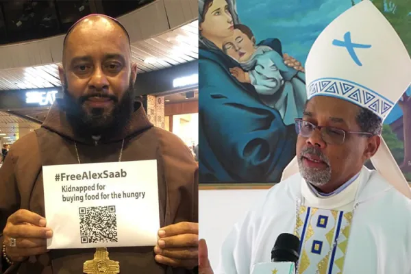 Bishop Ildo Lopes Fortes of Cape Verde’s Mindelo Diocese (right) and Filipe Teixeira (left) who is claiming to be a bishop and heading a delegation that is lobbying for the release of Venezuelan businessman, Álex Saab. Credit: Courtesy Photo