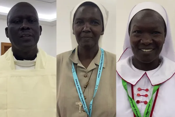 Fr. Matthew Pagan (left), Sr. Lily Grace (center) and Sr. Agnes Leila Andrewous (right). Credit: ACI Africa