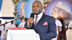 Hon. Mathias Mpuuga, speaking at the 125th anniversary of Our Lady Queen of Virgins Parish of Kampala Archdiocese. Credit: Courtesy Photo