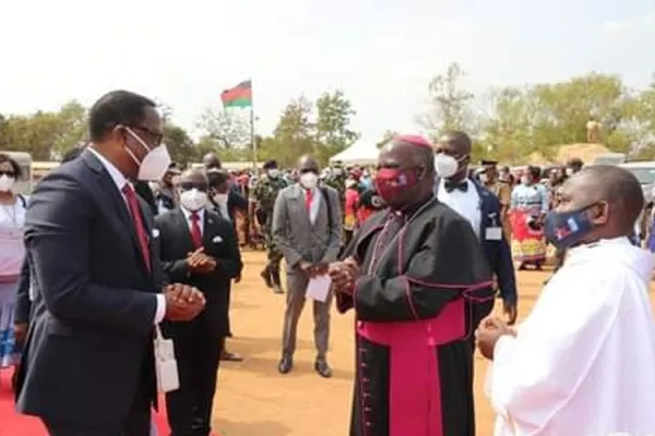 Archbishop Thomas Luke Msusa with President Lazarus Chakwera during the thanksgiving Mass on 19 September 2021. Credit: ECM/Facebook