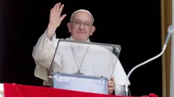 Pope Francis waves to pilgrims gathered in St. Peter's Square for his Angelus reflection on Sept. 10, 2023. | Credit: Vatican Media