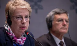 Theologian Myriam Wijlens, a Synod on Synodality consultant, speaks at an Oct. 23, 2024, press briefing, where she emphasized that Pope Francis has called for “reconfiguring the Church in a synodal way.” / Credit: Daniel Ibañez/CNA