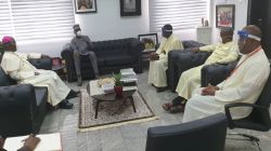 Archbishop Ignatius Kaigama of Nigeria’s Abuja Archdiocese with the Secretary to the Federal Government (SGF), Boss Gidahyelda Mustapha during the Wednesday, April 8 audience in Abuja, Nigeria. / CBCN