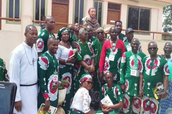 Some members of the Nigerian Catholic Community in Ghana in front of St. Francis of Assisi statue donated to the Holy Family Parish at Mataheko, Accra, where they climaxed their Patron Saint Celebration on October 12, 2019 / Damian Avevor