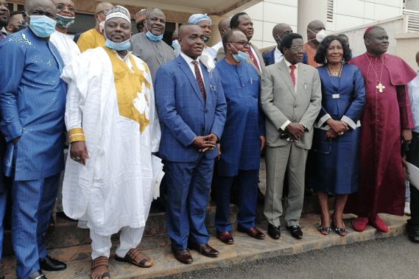 Nigeria's Senior Special Assistant to the President on Niger Delta Affairs, Solomon Ita Enang (third left) and members of the Christian Association of Nigeria (CAN) during the September 1 meeting in Abuja. / Solomon Ita Enang/ Facebook