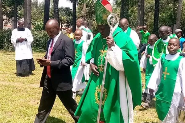 Bishop Joseph Obanyi Sagwe of the Catholic Diocese of Kakamega,  presiding over the official opening of the multipurpose hall at the Holy Family Lubao Parish. Credit: Courtesy Photo