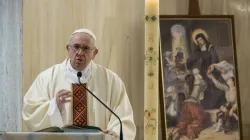 Pope Francis celebrates Mass in the chapel of the Casa Santa Marta May 9, 2020. Credit: Vatican Media.