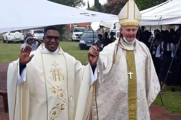 Bishop Peter John Holiday with the newly ordained priest, Fr. Thabang Shilane during the ordination Mass on Saturday, December 5. / Facebook Page Kroonstad Diocese