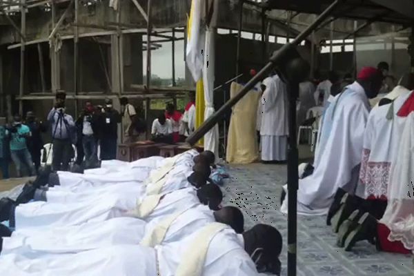 Eight Diocesan Priests of Cameroon's Diocese of Buea, at their ordination in Molyko, July 16, 2020.