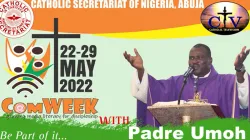 A Poster announcing Fr. Mike Umoh's  lecture on day two of Communications Week (COMWEEK). Credit: CTV Abuja