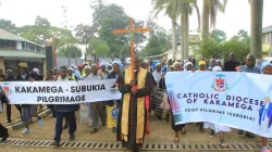 Bishop Joseph Obanyi Sagwe of Kakamega leading pilgrims for a walk to Subukia National Marian Shrine which belongs to the Kenya Conference of Catholic Bishops (KCCB). Credit: Kakamega Diocese