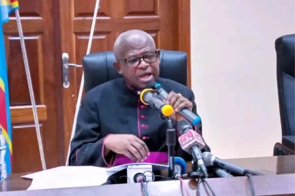 The Secretary General of the National Episcopal Conference of Congo (CENCO), Mons. Donatien Nshole during the OCtober 4 press conference. Credit: CENCO