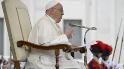 Pope Francis addresses pilgrims in St. Peter’s Square for his Wednesday general audience on Nov. 15, 2023. Credit: Vatican Media