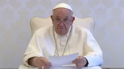 Pope Francis delivers a video message to participants in the 53rd International Eucharistic Congress, taking place in Quito, Ecuador, Sept. 8-15, 2024. The Eucharist teaches us how to have, the pope said in his message recorded at the Vatican, "a profound brotherhood, born of union with God..." / Credit: screenshot of video from Holy See Press Office