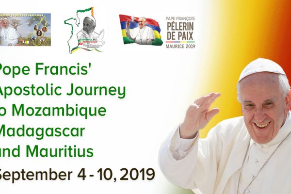 A poster of Pope Francis' Apostolic Journey to Mozambique, Madagascar and Mauritius from  September 4-10, 2019.