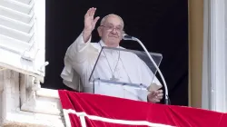 Pope Francis waves to pilgrims gathered in St. Peter’s Square at the Vatican for his Angelus address on the solemnity of the Assumption on Aug. 15, 2024. / Credit: Vatican Media