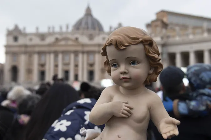 Pilgrims gather in St. Peter’s Square for the blessing of the “bambinelli” after Pope Francis’ Angelus address on Sunday, Dec. 22, 2024.