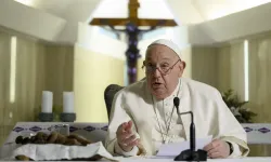 Pope Francis leads the Angelus prayer and gives an address from the chapel of Casa Santa Marta on Sunday, Dec. 22, 2024, at the Vatican. The pope delivered his marks indoors due to the intense cold, combined with cold symptoms that have manifested in recent days, the Holy See Press Office said. / Credit: Vatican Media