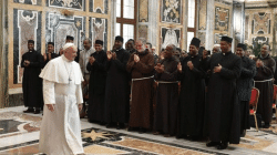 Pope Francis arrives for his audience with the Pontifical Ethiopian College on Saturday January 11. / Vatican Media