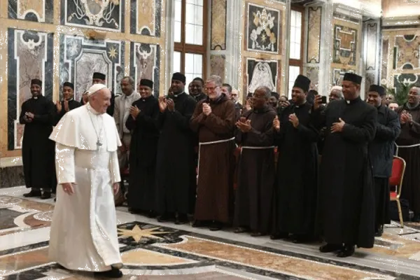 Pope Francis arrives for his audience with the Pontifical Ethiopian College on Saturday January 11. / Vatican Media
