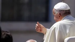 Pope Francis gives a thumbs up to those gathered at his general audience on Wednesday, June 5, 2024, in St. Peter’s Square at the Vatican. / Credit: Elizabeth Alva/EWTN