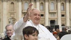 Pope Francis waves to pilgrims gathered in St. Peter’s Square during his general audience on Wednesday, June 19, 2024. / Credit: Vatican Media